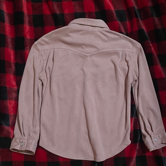 Baileys Blossoms Stylish Button-Up Shirt in Soft Pink Faux Suede - Picture 6 of 6